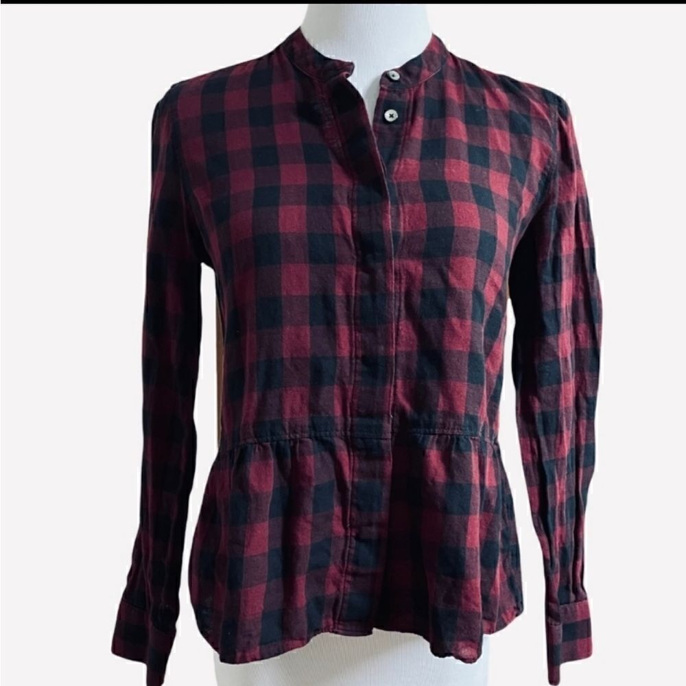 Madewell Peplum Checked Cotton Linen Button Down Shirt - Picture 4 of 13